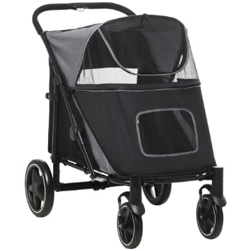 PASSEGGINO PER CANI PIEGHEVOLE CON INGRESSI A CERNIERA E FINESTRE A RETE 112X65X100 CM GRIGIO SCURO E NERO