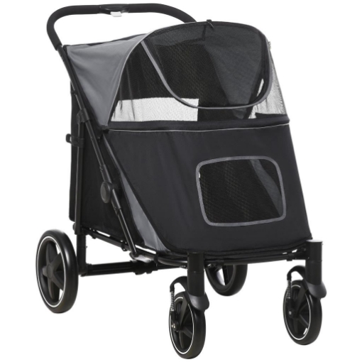PASSEGGINO PER CANI PIEGHEVOLE CON INGRESSI A CERNIERA E FINESTRE A RETE 112X65X100 CM GRIGIO SCURO E NERO
