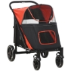 PASSEGGINO PER CANI PIEGHEVOLE CON INGRESSI A CERNIERA E FINESTRE A RETE 112X65X100 CM NERO E ROSSO