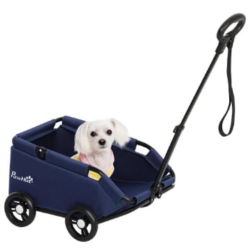 PASSEGGINO PER CANI PIEGHEVOLE CON BORSA E CUSCINO IN ACCIAIO E TESSUTO OXFORD 53X45X28 CM BLU SCURO