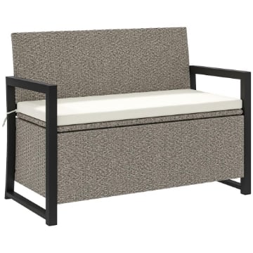 PANCHINA DA GIARDINO 2 POSTI CON CASSAPANCA DA 151.5L IN RATTAN CON SCHIENALE BRACCIOLI E CUSCINO CREMA