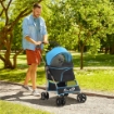 PASSEGGINO PER CANI CONVERTIBILE CON 2 GUINZAGLI E CUSCINO IN ACCIAIO E POLIESTERE, 82X49.5X98 CM AZZURRO E NERO