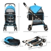 PASSEGGINO PER CANI CONVERTIBILE CON 2 GUINZAGLI E CUSCINO IN ACCIAIO E POLIESTERE, 82X49.5X98 CM AZZURRO E NERO