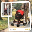 PASSEGGINO PER CANI CONVERTIBILE CON 2 GUINZAGLI E CUSCINO IN ACCIAIO E POLIESTERE, 82X49.5X98 CM ROSSO E NERO