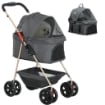 PASSEGGINO PER CANI 3 IN 1 PIEGHEVOLE CON BORSA TRASPORTINO E CESTINO INFERIORE GRIGIO