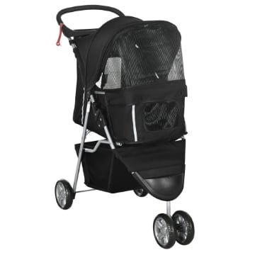 PASSEGGINO PER CANI PICCOLI PIEGHEVOLE CON RUOTE GIREVOLI E FRENO 75X45X97 CM NERO