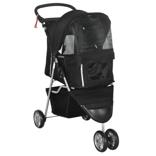 PASSEGGINO PER CANI PICCOLI PIEGHEVOLE CON RUOTE GIREVOLI E FRENO 75X45X97 CM NERO