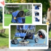PASSEGGINO PER CANI PICCOLI PIEGHEVOLE CON COPERTURA ANTIPIOGGIA RUOTE GIREVOLI E CON FRENI BLU