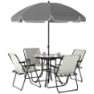 SET DA GIARDINO 6 PEZZI IN ACCIAIO CON 4 SEDIE PIEGHEVOLI OMBRELLONE E TAVOLO ROTONDO CREMA GRIGIO E NERO