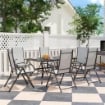 SET DA GIARDINO 7 PEZZI CON TAVOLO DA PRANZO CON FORO PER OMBRELLONE E 6 SEDIE PIEGHEVOLI GRIGIO