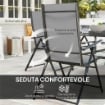 SET DA GIARDINO 7 PEZZI CON TAVOLO DA PRANZO CON FORO PER OMBRELLONE E 6 SEDIE PIEGHEVOLI GRIGIO