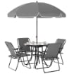 SET DA GIARDINO 6 PEZZI IN ACCIAIO CON 4 SEDIE PIEGHEVOLI OMBRELLONE E TAVOLO ROTONDO GRIGIO E NERO