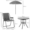 SET DA GIARDINO 6 PEZZI IN ACCIAIO CON 4 SEDIE PIEGHEVOLI OMBRELLONE E TAVOLO ROTONDO GRIGIO E NERO