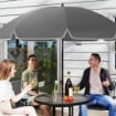 SET DA GIARDINO 6 PEZZI IN ACCIAIO CON 4 SEDIE PIEGHEVOLI OMBRELLONE E TAVOLO ROTONDO GRIGIO E NERO