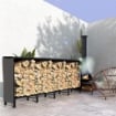 PORTALEGNA DA INTERNO ED ESTERNO IN METALLO CON TELO PORTA LEGNA E COPERTURA 240X36X99 CM NERO