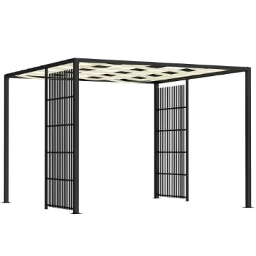 PERGOLA PER ESTERNO 3X3 M CON COPERTURA ONDULATA E PANNELLI LATERALI IN METALLO E POLIESTERE NERO