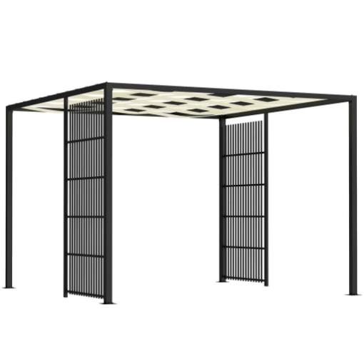 PERGOLA PER ESTERNO 3X3 M CON COPERTURA ONDULATA E PANNELLI LATERALI IN METALLO E POLIESTERE NERO