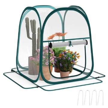 MINI SERRA POP UP CON COPERTURA IN PLASTICA FINESTRA AVVOLGIBILE E BORSA 70X70X80 CM TRASPARENTE