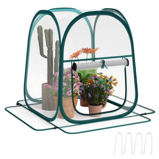 MINI SERRA POP UP CON COPERTURA IN PLASTICA FINESTRA AVVOLGIBILE E BORSA 70X70X80 CM TRASPARENTE