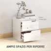 COMODINO MODERNO IN LEGNO CON 2 CASSETTI E DESIGN LUCIDO 40X40X48 CM BIANCO