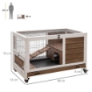CONIGLIERA IN LEGNO CON 4 RUOTE CASETTA PER CONIGLI E RAMPA 90X53X59 CM MARRONE