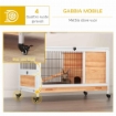 CONIGLIERA IN LEGNO CON 4 RUOTE CASETTA PER CONIGLI E RAMPA 90X53X59 CM GIALLO