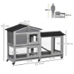 CONIGLIERA A 2 LIVELLI CON RETE PROTETTIVA E ROTELLE IN LEGNO E METALLO 157.4X53X99.5 CM GRIGIO