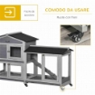 CONIGLIERA A 2 LIVELLI CON RETE PROTETTIVA E ROTELLE IN LEGNO E METALLO 157.4X53X99.5 CM GRIGIO