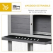 CONIGLIERA A 2 LIVELLI CON RETE PROTETTIVA E ROTELLE IN LEGNO E METALLO 157.4X53X99.5 CM GRIGIO