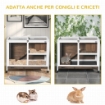 CONIGLIERA A 2 LIVELLI CON CASETTA RAMPA E VASSOIO ESTRAIBILE IN LEGNO DI ABETE 91.5X53.3X73 CM MARRONE