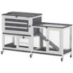 CONIGLIERA A 2 LIVELLI CON RAMPA E 3 VASSOI IN LEGNO DI ABETE E ACCIAIO 147X45X89.5 CM GRIGIO E BIANCO