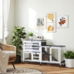 CONIGLIERA A 2 LIVELLI CON RAMPA E 3 VASSOI IN LEGNO DI ABETE E ACCIAIO 147X45X89.5 CM GRIGIO E BIANCO