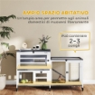 CONIGLIERA A 2 LIVELLI CON RAMPA E 3 VASSOI IN LEGNO DI ABETE E ACCIAIO 147X45X89.5 CM GRIGIO E BIANCO