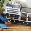 CONIGLIERA A 2 LIVELLI CON RAMPA E 3 VASSOI IN LEGNO DI ABETE E ACCIAIO 147X45X89.5 CM GRIGIO E BIANCO