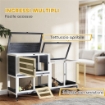 CONIGLIERA A 2 LIVELLI CON RAMPA E 3 VASSOI IN LEGNO DI ABETE E ACCIAIO 147X45X89.5 CM GRIGIO E BIANCO