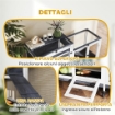 CONIGLIERA A 2 LIVELLI CON RAMPA E 3 VASSOI IN LEGNO DI ABETE E ACCIAIO 147X45X89.5 CM GRIGIO E BIANCO