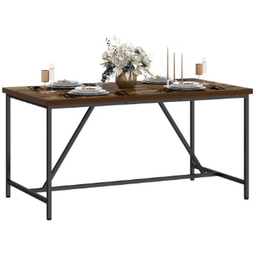 TAVOLO DA PRANZO PER 6 PERSONE STILE INDUSTRIALE IN LEGNO E ACCIAIO, 150X80X75 CM, MARRONE