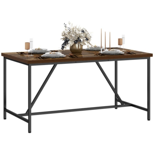 TAVOLO DA PRANZO PER 6 PERSONE STILE INDUSTRIALE IN LEGNO E ACCIAIO, 150X80X75 CM, MARRONE