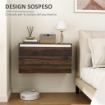 COMODINO SOSPESO CON CASSETTO SENZA MANIGLIE E CON FISSAGGIO A PARETE 80X30X45 CM NOCE