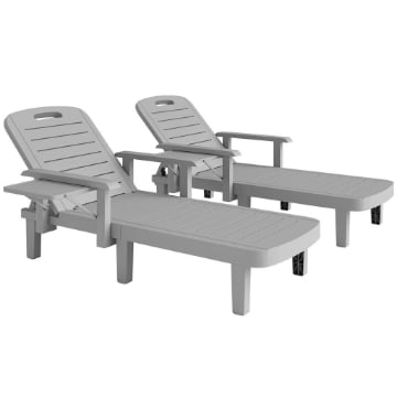 SET 2 SDRAIO DA GIARDINO REGOLABILI CON TAVOLINO E BRACCIOLI IN POLIETILENE 79X158X88 CM GRIGIO CHIARO