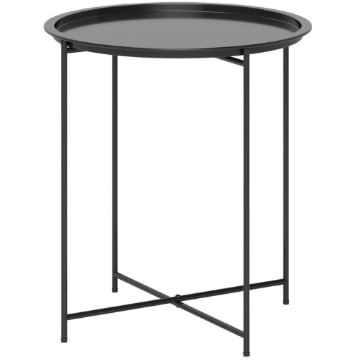 TAVOLINO DA GIARDINO CON VASSOIO RIMOVIBILE E GAMBE PIEGHEVOLI IN ACCIAIO, Ï46X50 CM, NERO