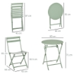 SET DA GIARDINO 3 PEZZI PIEGHEVOLI IN ACCIAIO 2 SEDIE 42X50X81 CM E TAVOLINO Ø60X71 CM VERDE
