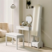 TAVOLO TRUCCO CON SPECCHIO E 2 CASSETTI PER ACCESSORI, IN LEGNO, 80X40X123 CM, BIANCO
