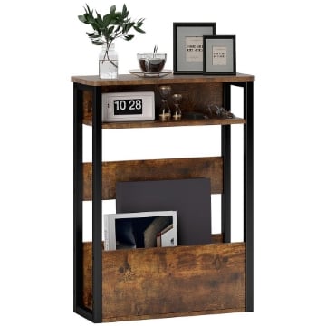 TAVOLINO DA SOGGIORNO IN STILE INDUSTRIALE CON 2 RIPIANI, IN LEGNO E METALLO, 46X18X58.5 CM, MARRONE