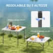 TAVOLO DA CAMPEGGIO PIEGHEVOLE CON 2 ALTEZZE REGOLABILI IN HDPE E METALLO, 86X86X74 CM, BIANCO