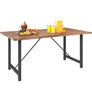 TAVOLO DA GIARDINO 160X90 CM IN LEGNO DI ACACIA E ACCIAIO CON PIANO A DOGHE, TEAK