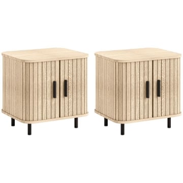 SET 2 COMODINI IN STILE NORDICO CON RIPIANO A 2 LIVELLI IN LEGNO E ACCIAIO 48X40X48 CM NERO E ROVERE