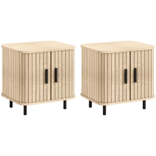 SET 2 COMODINI IN STILE NORDICO CON RIPIANO A 2 LIVELLI IN LEGNO E ACCIAIO 48X40X48 CM NERO E ROVERE