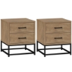 SET DI 2 COMODINI CON 2 CASSETTI STILE INDUSTRIALE IN LEGNO E ACCIAIO COLORE LEGNO