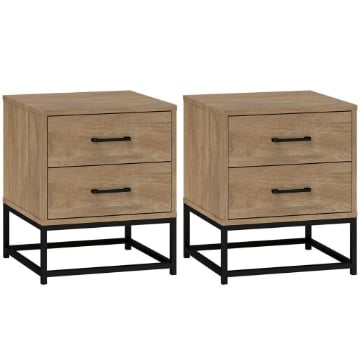 SET DI 2 COMODINI CON 2 CASSETTI STILE INDUSTRIALE IN LEGNO E ACCIAIO COLORE LEGNO